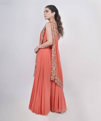 Orange Pant Saree Set 4