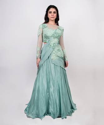 Pista Green Drape Saree 1