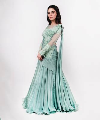 Pista Green Drape Saree 2
