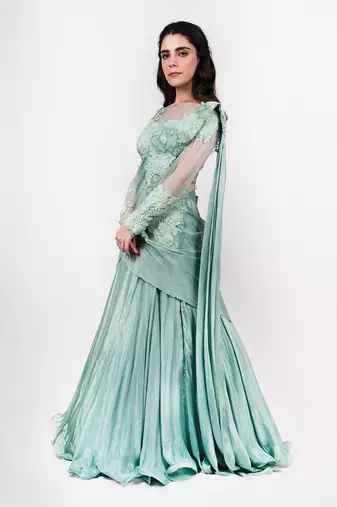 Pista Green Drape Saree