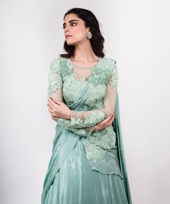 Pista Green Drape Saree 3