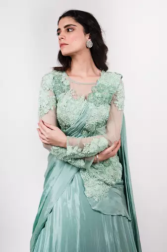 Pista Green Drape Saree