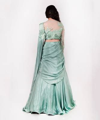 Pista Green Drape Saree 4