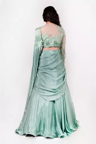 Pista Green Drape Saree