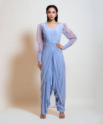 Greyish Blue Dhoti Jumpsuit 1