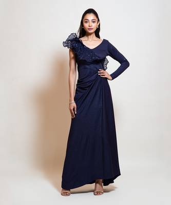 Navy Blue Drape Dress 1
