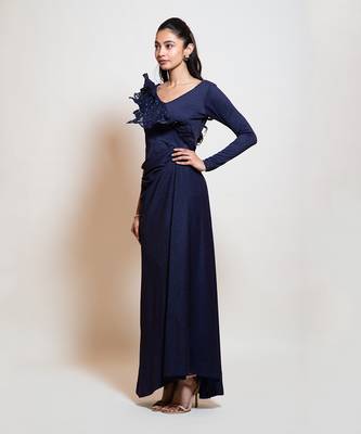Navy Blue Drape Dress 2
