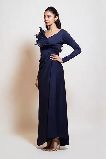 Navy Blue Drape Dress