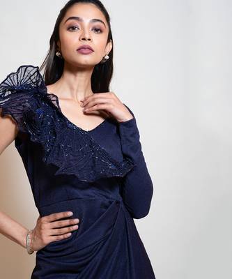 Navy Blue Drape Dress 3