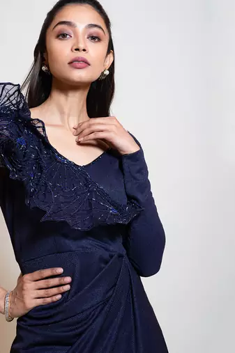 Navy Blue Drape Dress