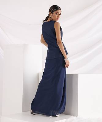 Midnight Blue Drape Gown With Jacket 4
