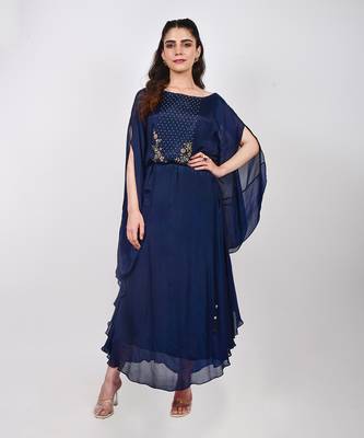 Navy Blue Embellished Kaftan 1