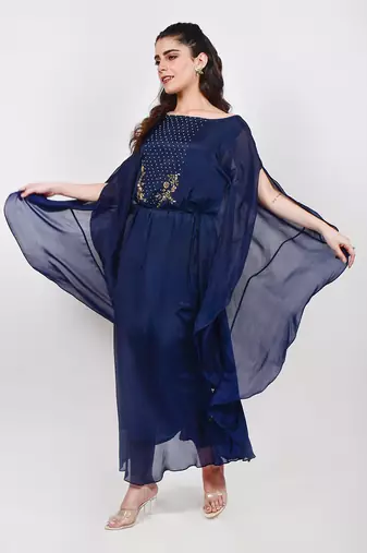 Navy Blue Embellished Kaftan