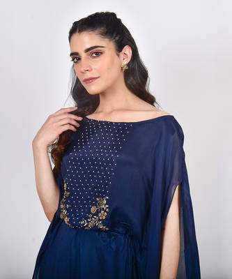 Navy Blue Embellished Kaftan 4