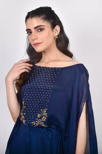 Navy Blue Embellished Kaftan