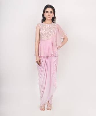 Blush Pink Drape Dhoti Gown 1