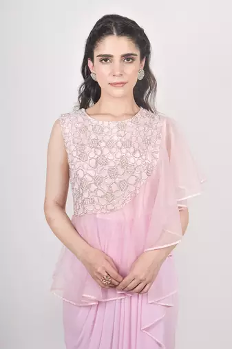 Blush Pink Drape Dhoti Gown