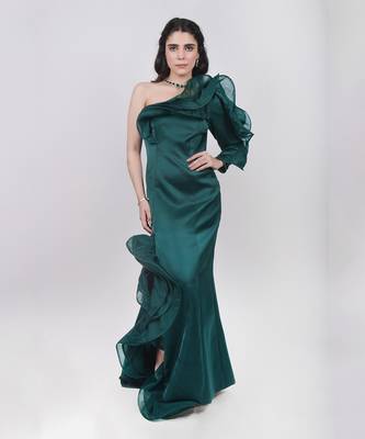 Emerald Green Ruffle Gown 1