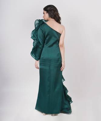 Emerald Green Ruffle Gown 4