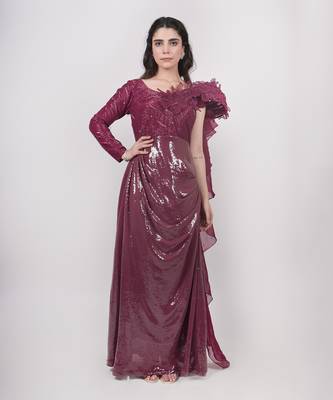 Magenta Sequin Structured Gown 1