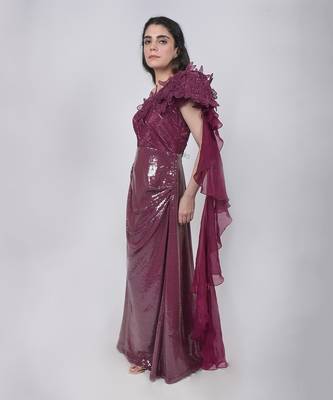 Magenta Sequin Structured Gown 2