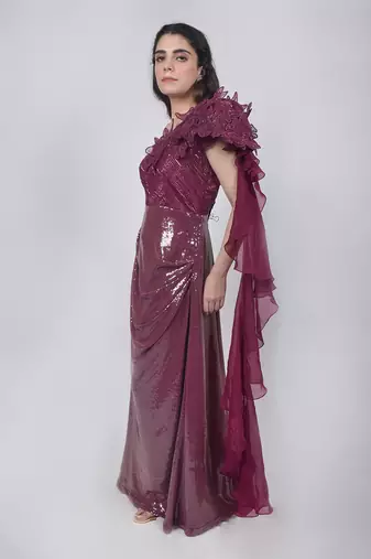Magenta Sequin Structured Gown