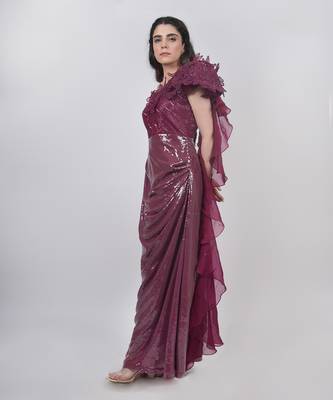 Magenta Sequin Structured Gown 3