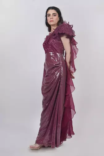 Magenta Sequin Structured Gown