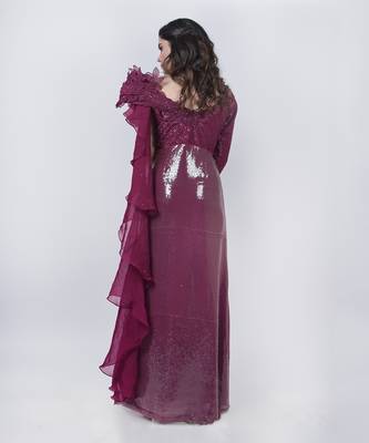 Magenta Sequin Structured Gown 4