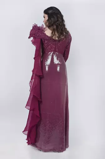 Magenta Sequin Structured Gown