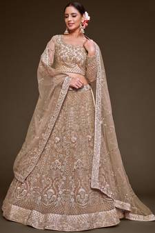 Glamorous Lilac Embroidered Net Wedding Wear Lehenga Choli