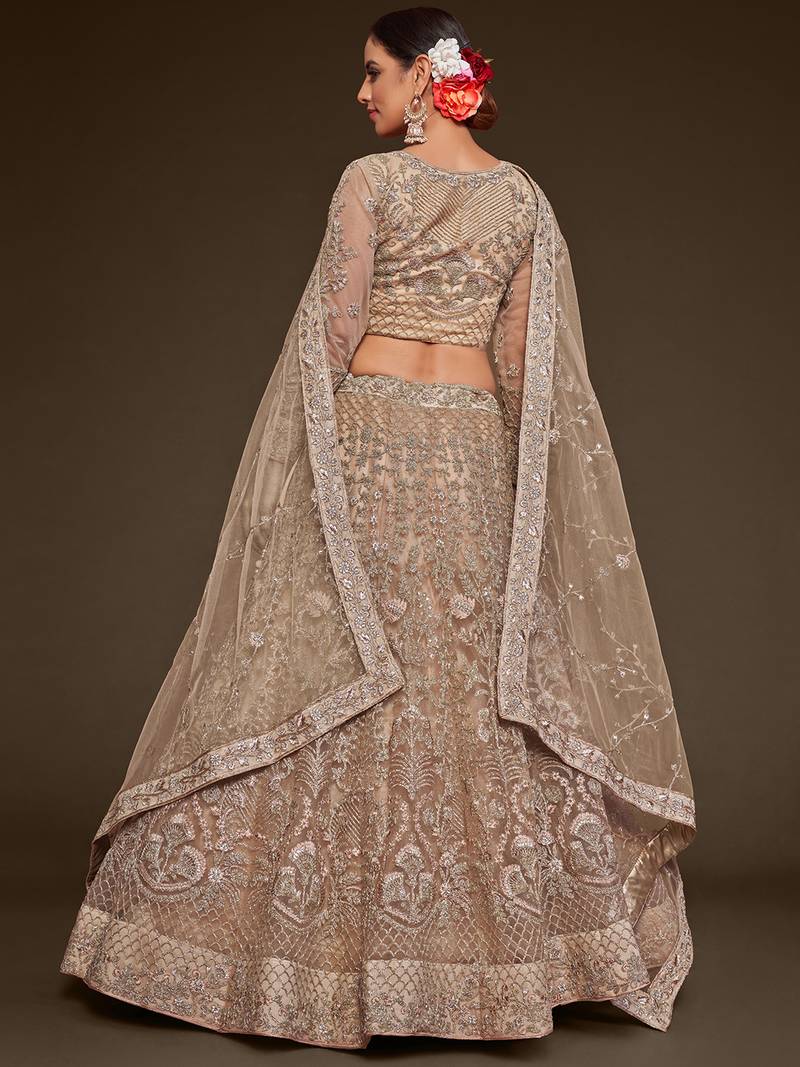 Glamorous Lilac Embroidered Net Wedding Wear Lehenga Choli