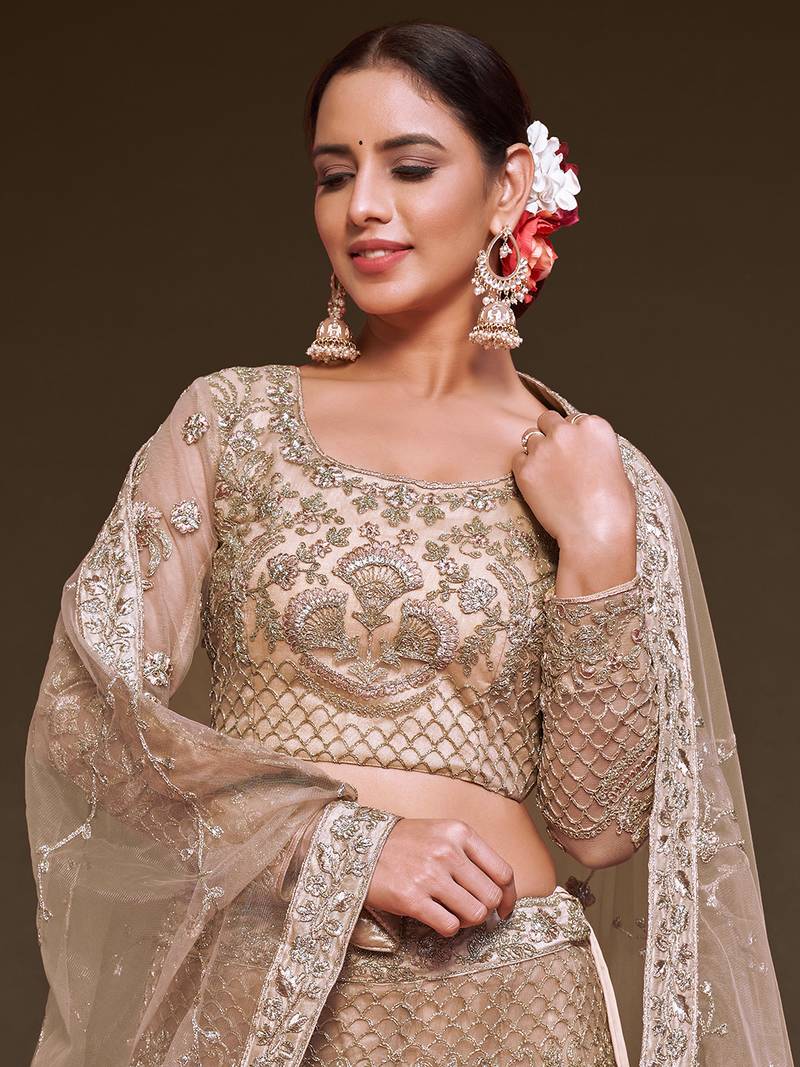 Glamorous Lilac Embroidered Net Wedding Wear Lehenga Choli