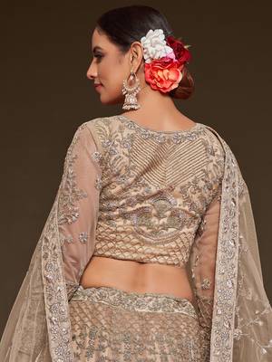 lilac embroidered net lehenga set choli with dupatta 5