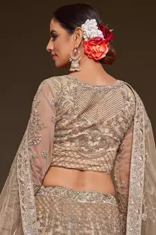 lilac embroidered net lehenga set choli with dupatta
