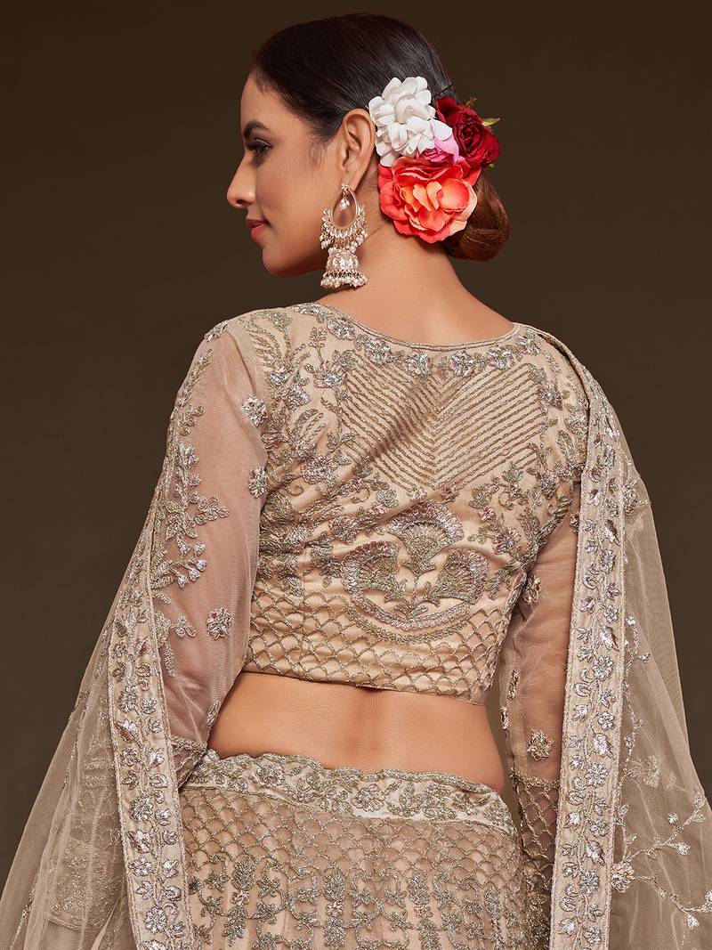 Glamorous Lilac Embroidered Net Wedding Wear Lehenga Choli