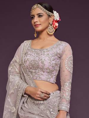 Light Lilac Net Thread Work Semi Stitched Ethnic Wedding Lehenga Choli  7