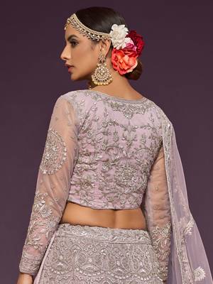 Light Lilac Net Thread Work Semi Stitched Ethnic Wedding Lehenga Choli  8