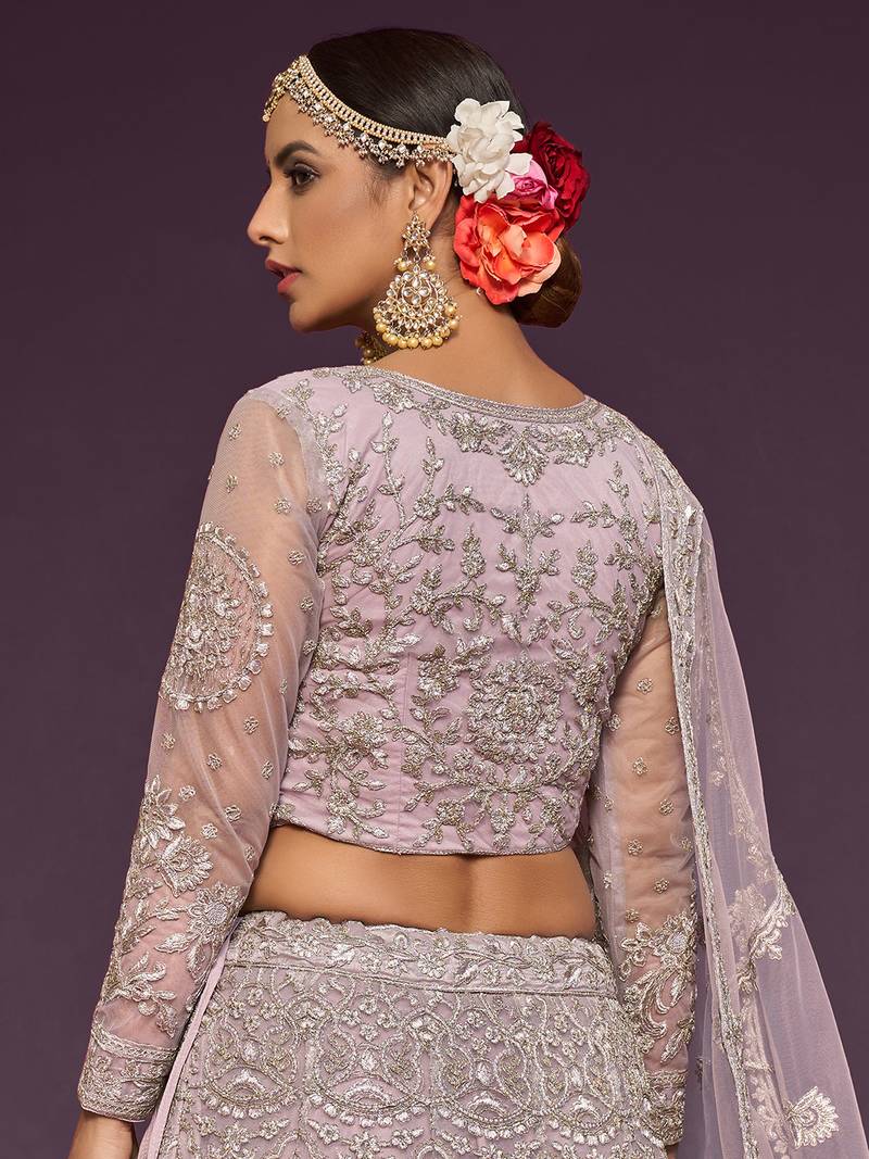 Light Lilac Net Thread Work Semi Stitched Ethnic Wedding Lehenga Choli 