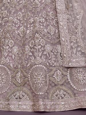 Light Lilac Net Thread Work Semi Stitched Ethnic Wedding Lehenga Choli  9