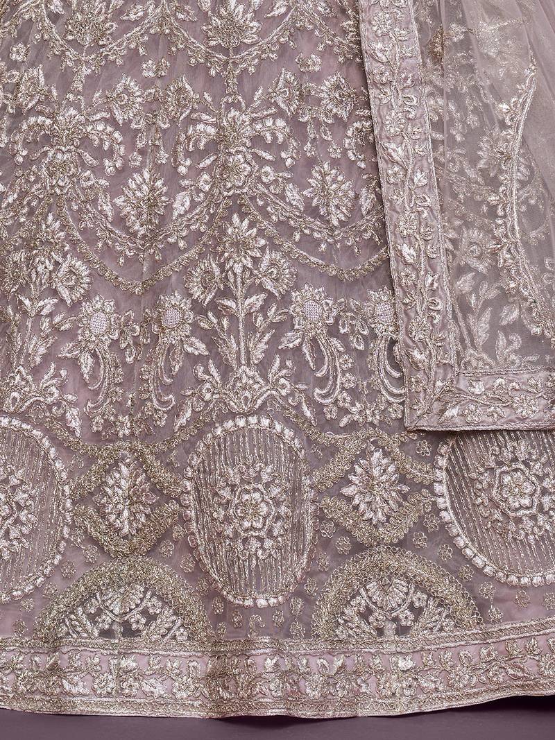 Light Lilac Net Thread Work Semi Stitched Ethnic Wedding Lehenga Choli 