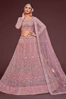 Light Pink Net Threadwork Lehenga