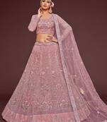 Light Pink Net Threadwork Lehenga