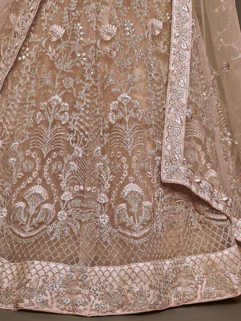 Glamorous Lilac Embroidered Net Wedding Wear Lehenga Choli