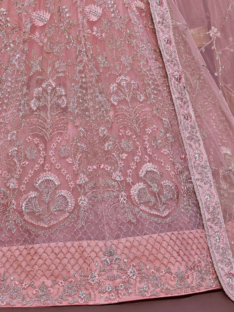 Light Pink Net Threadwork Lehenga