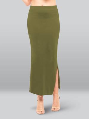 Green Cotton Plain Bodycon Slit Maxi Skirt 1