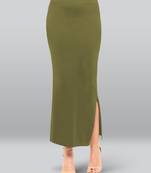 Green Cotton Plain Bodycon Slit Maxi Skirt