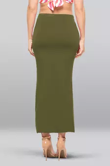 Green Cotton Plain Bodycon Slit Maxi Skirt