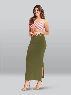 Green Cotton Plain Bodycon Slit Maxi Skirt 3