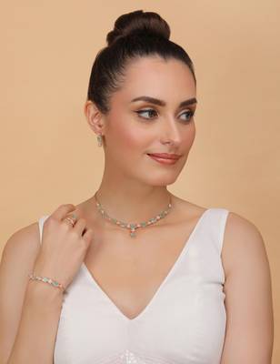 Rose Gold Plated Mint Stone Embellished CZ Necklace 317FNN322 1